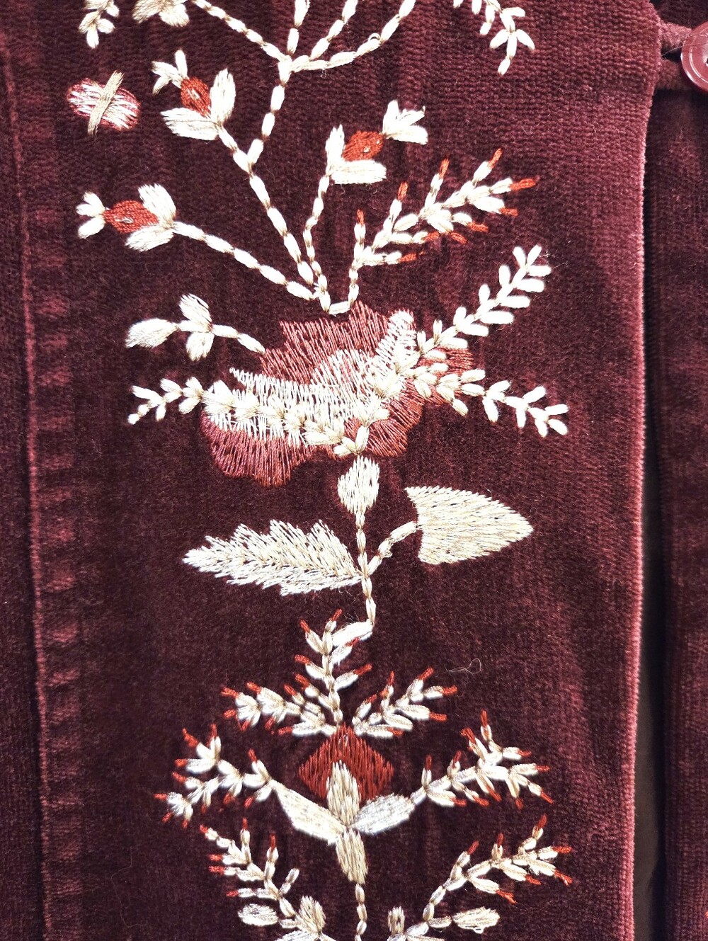 Vintage Tristan & Iseut Velvet Jacket | 90s Burgundy Embroidered Long Blazer XS - Picture 6 of 14